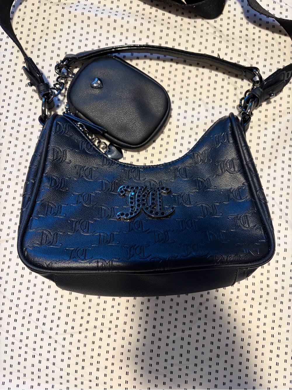 Juicy Couture Black Leather Crossbody Bag with Coin Pouch